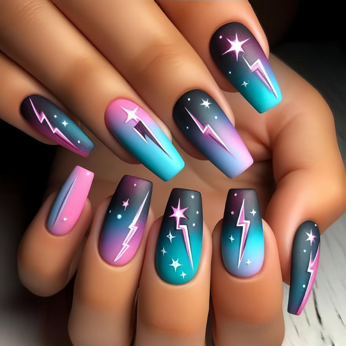 FIEONCIY Press on Nails Square Shaped Glossy Full Cover Acrylic Medium Length Square False Nails with Designs Artificial Short Coffin Fake Nails with Charms Glue ons Fingernails for Women Girls(Y471)