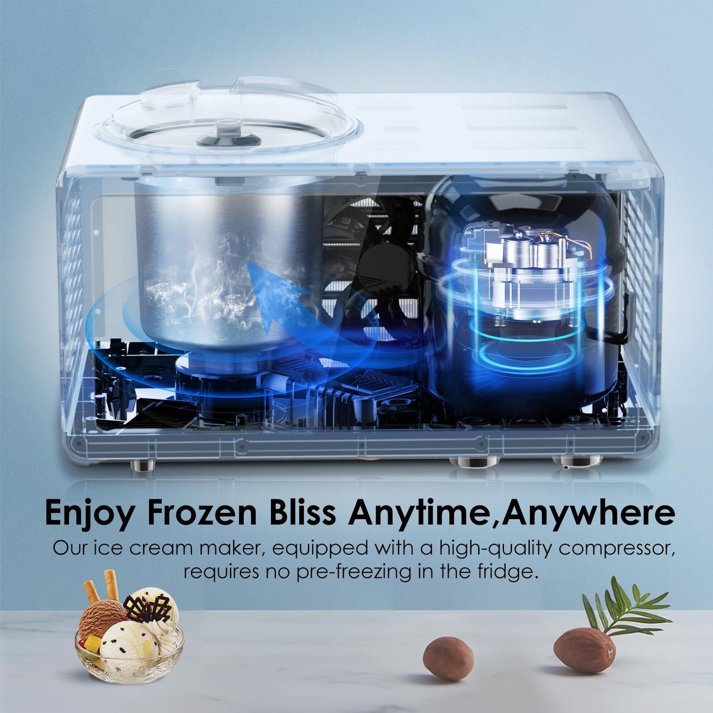Homtone Ice Cream Maker Fully Automatic with Compressor, 4 Modes, Adjustable softness, Adjusted Speed 1.6 Quart Ice Cream + Yogurt Maker, LCD Touch Screen Homemade Soft & Hard Ice Cream Machine