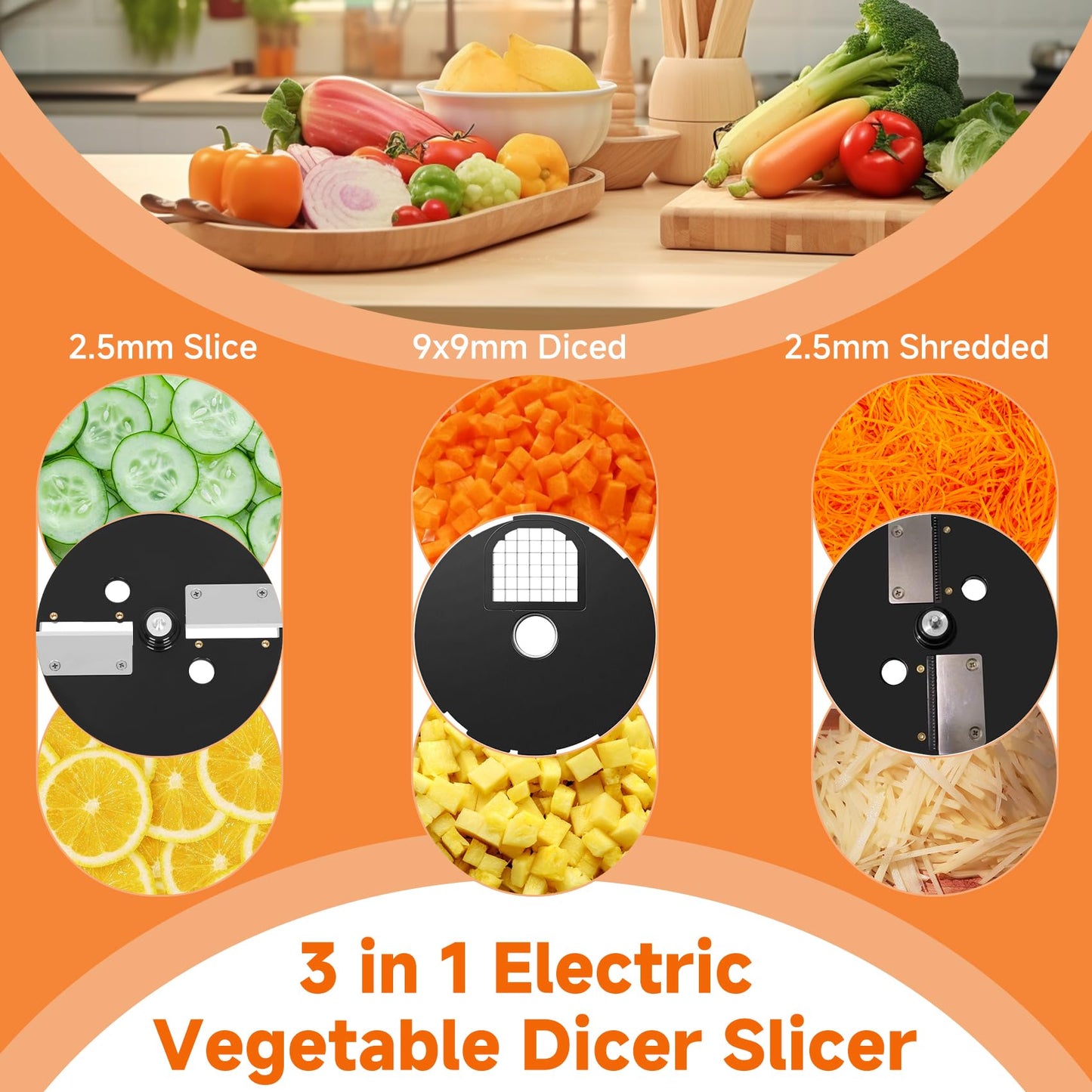 Mangoct 3 in 1 Electric Vegetable Dicer Slicer for Commercial & Home Use, Multifunctional Automatic Commercial Vegetable Chopper for Onion Potato Cabbage Veggie Fruit Slicing Shredding and Slitting