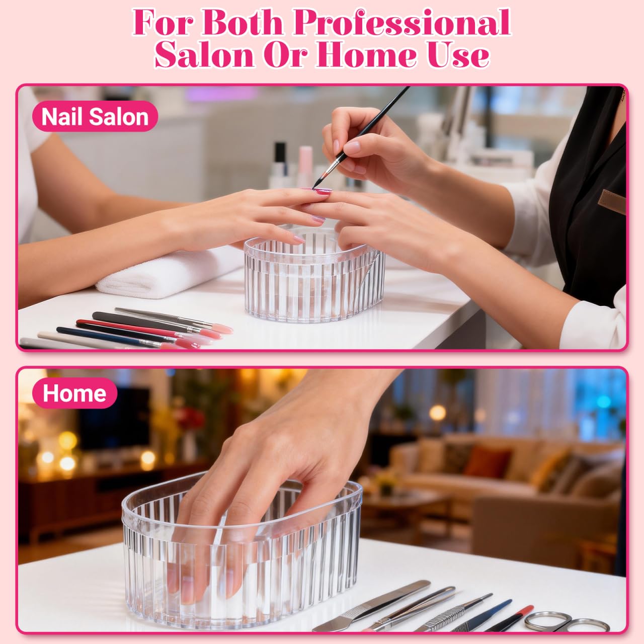 FOMIYES Nail Soaking Bowl: Acrylic Manicure Tray for Softening Cuticles & Removing, Stylish Design for Home Salon Use for Home Nail Salon Supplies Polishing Remover Treatment