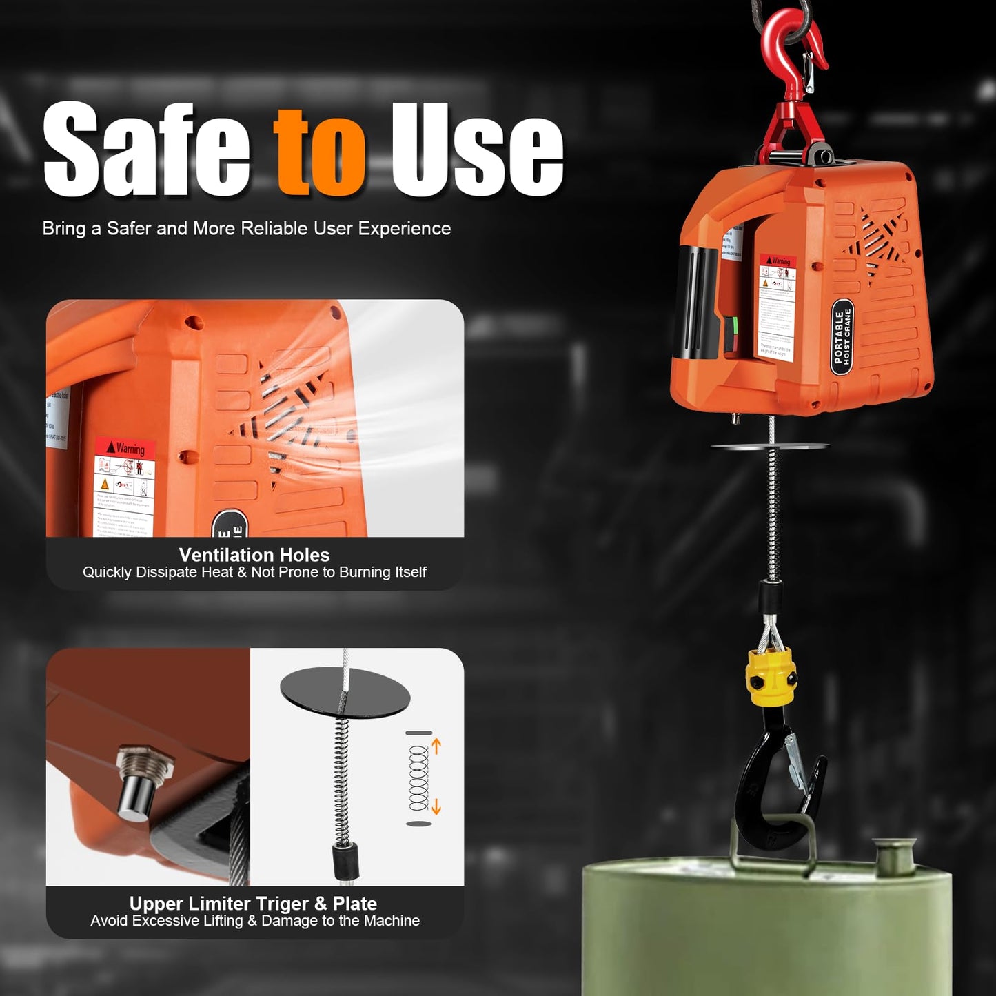 NOLANTISI 3 in 1 Electric Hoist Winch - 2200LBS 38FT 110V Manual, Wired and Wireless Remote Control for Factories, Warehouses, Garages, Etc