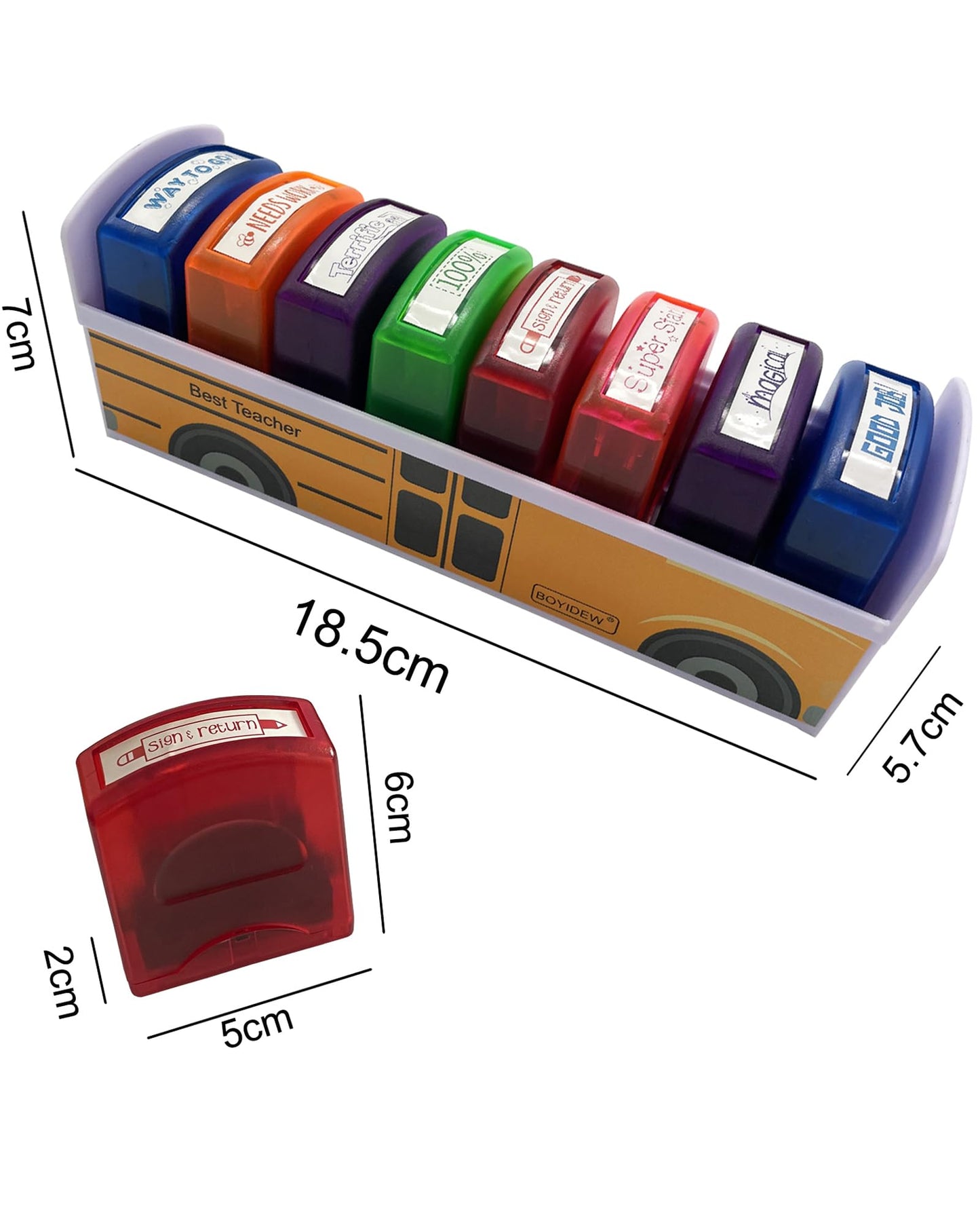 Pack of 8 Sorted Teacher Stamp BOYIDEW Self-Inking Rubber Stamps Teacher Review Photosensitive Stamps for Kids School Education Grading