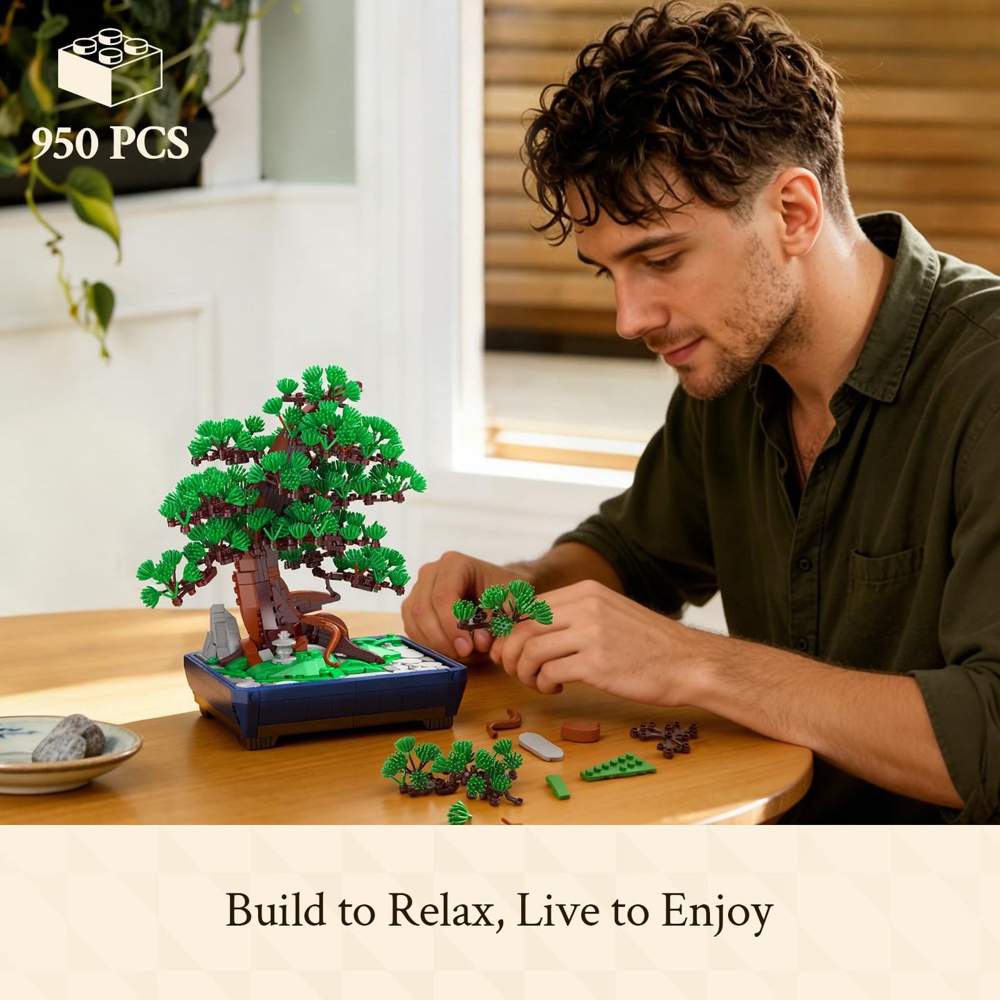 Wise Block Bonsai Tree Building Set, 950 pcs Pine Building Blocks, Artificial Bonsai Tree Plants for Home Decor, DIY Arts & Crafts Kits