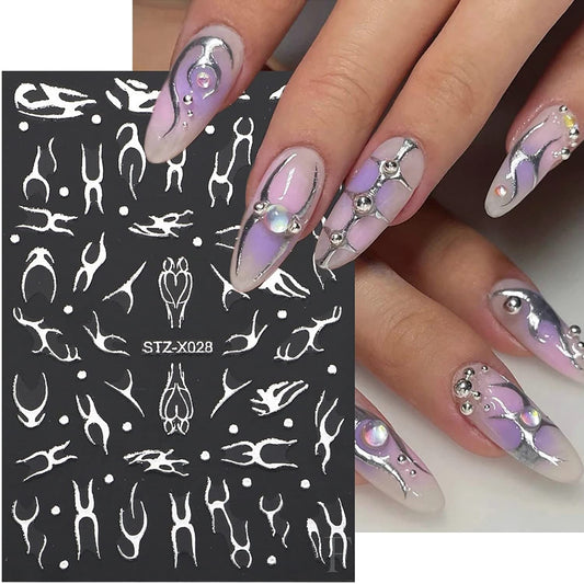 6 Sheets Sun Star Nail Art Stickers 3D Self-Adhesive Fish Bone Nail Decals Moon Nail Stickers Snowflake Love Heart Design Nail Art Supplies for Women Girls Acrylic Nails DIY Nails Art Supplies