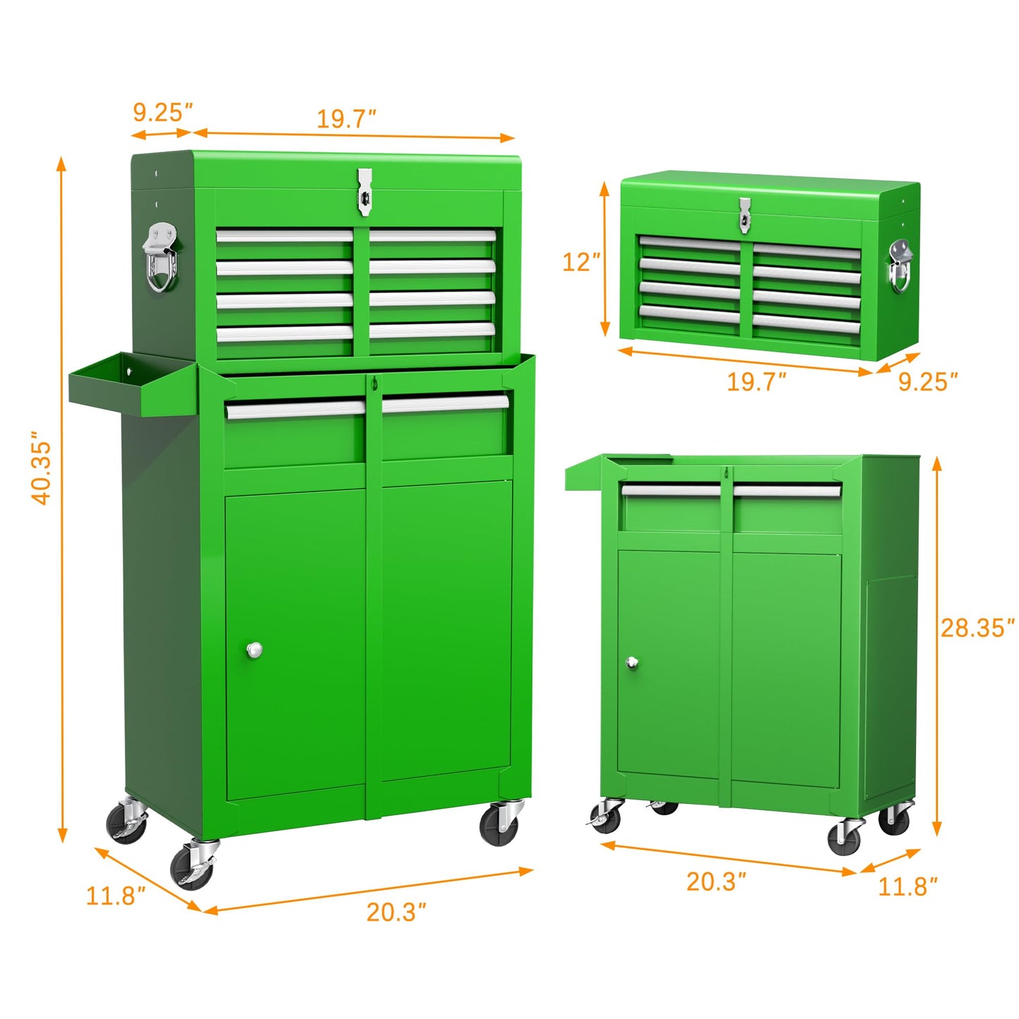 INTERGREAT 5-Drawer Rolling Tool Chest with Detachable Top Tool Box, Universal Lockable Wheels, Metal Tool Chest for Garage, Workshop, Barbershop (Green)