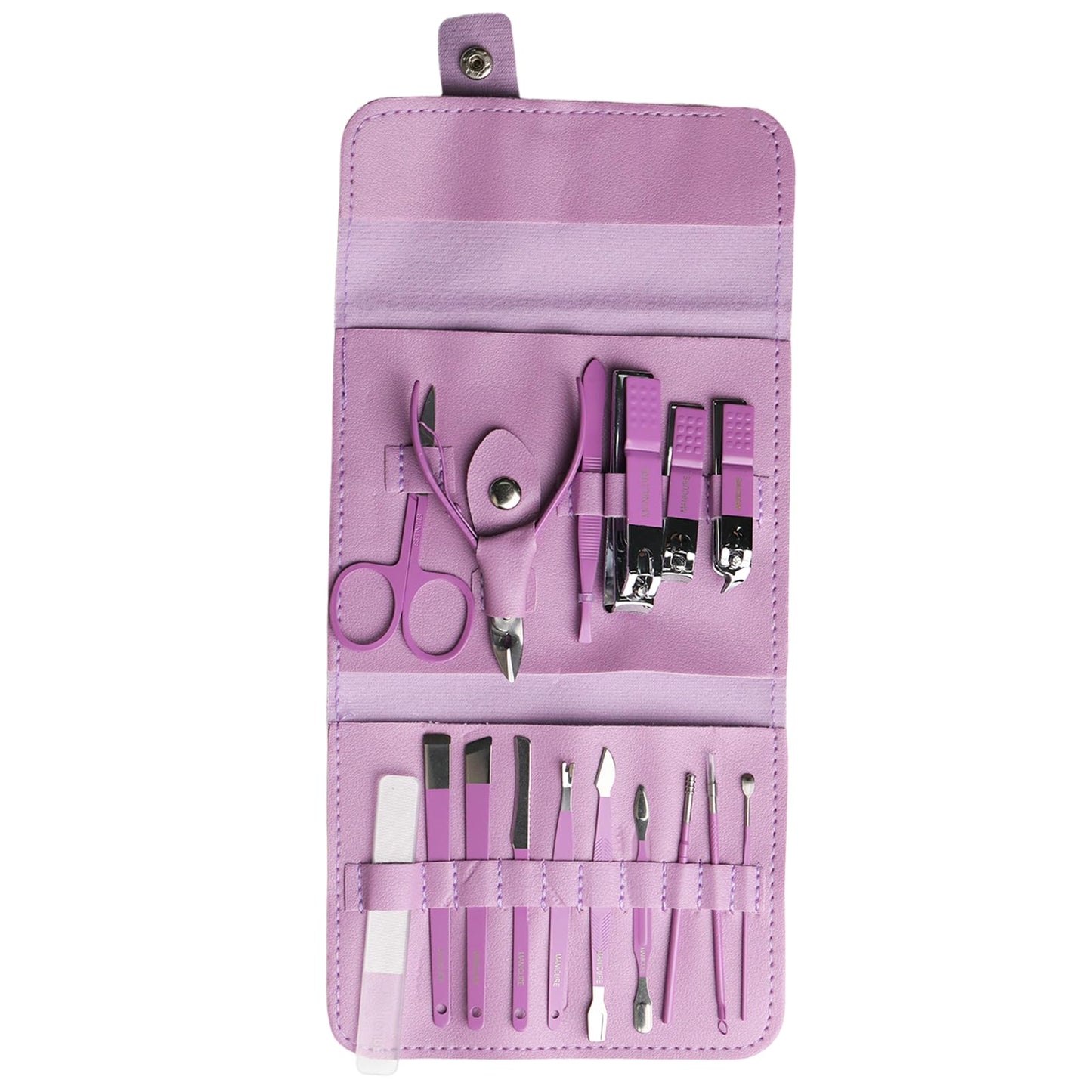Manicure Pedicure Kit, Purple, Stainless Steel, 18-Piece Set with Portable Travel Case, Nail Clippers, Scissors, Cuticle Tools