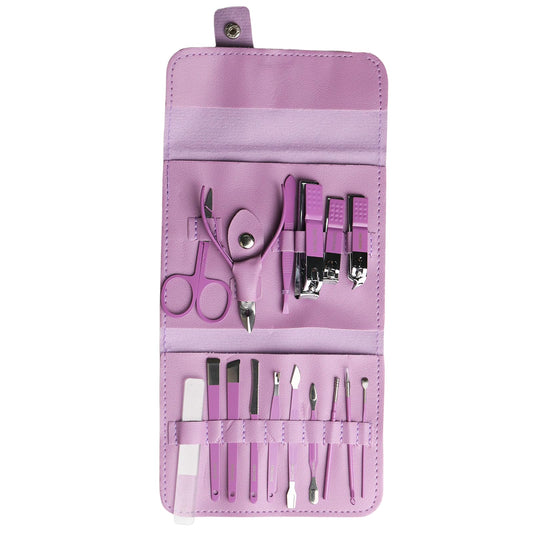 Manicure Pedicure Kit, Purple, Stainless Steel, 18-Piece Set with Portable Travel Case, Nail Clippers, Scissors, Cuticle Tools