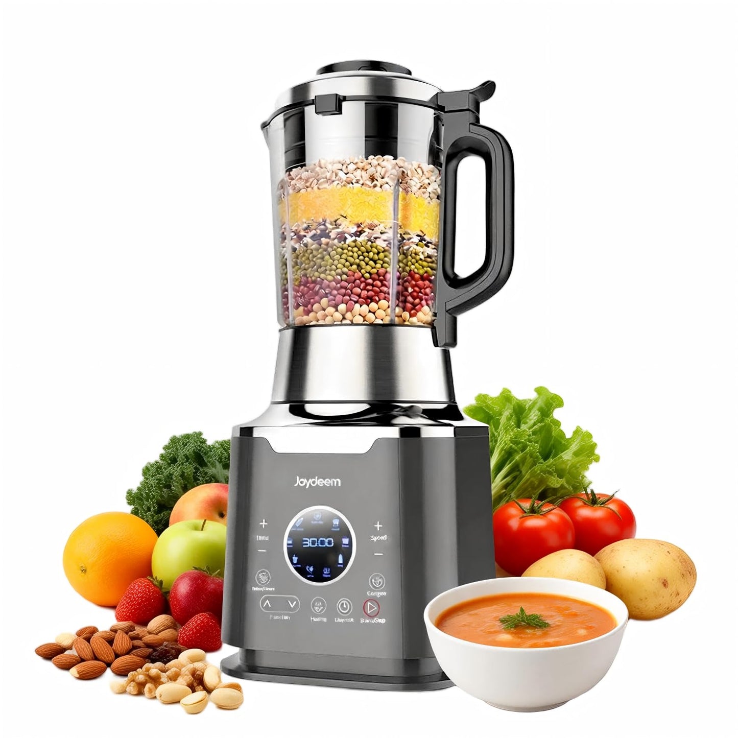 Joydeem Cooking Blender JD-D16, Hot and Cold Blender for Soy Milk & Juice, Soup Maker with Stew Pot, 1.75L(59 Oz), 1200W, Black