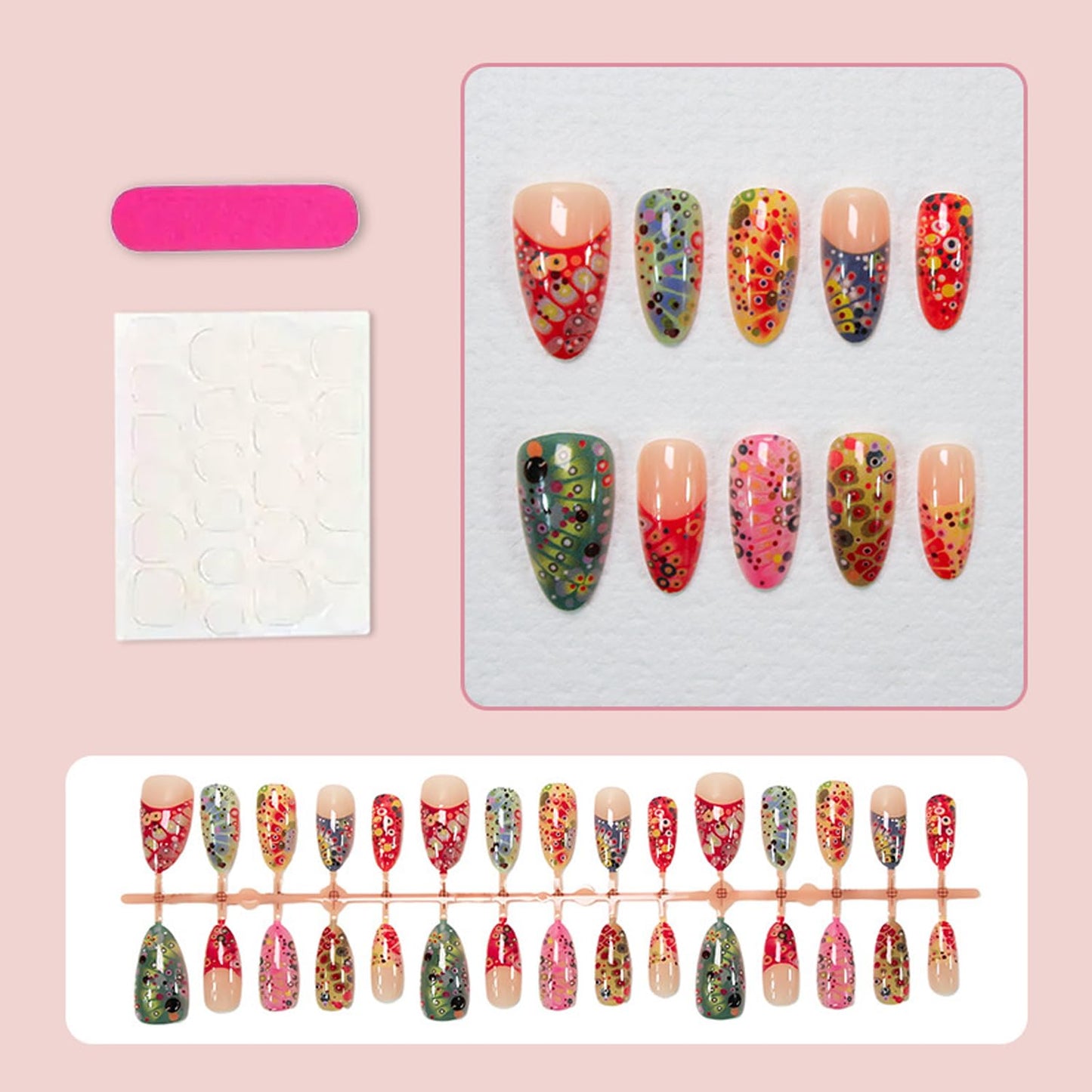 BSBTBZ Colorful Polka Dots Press On Nails Medium Almond Shape 30pcs Acrylic ABS False Nails French Tip Glossy Full Cover Artificial Nails for Women