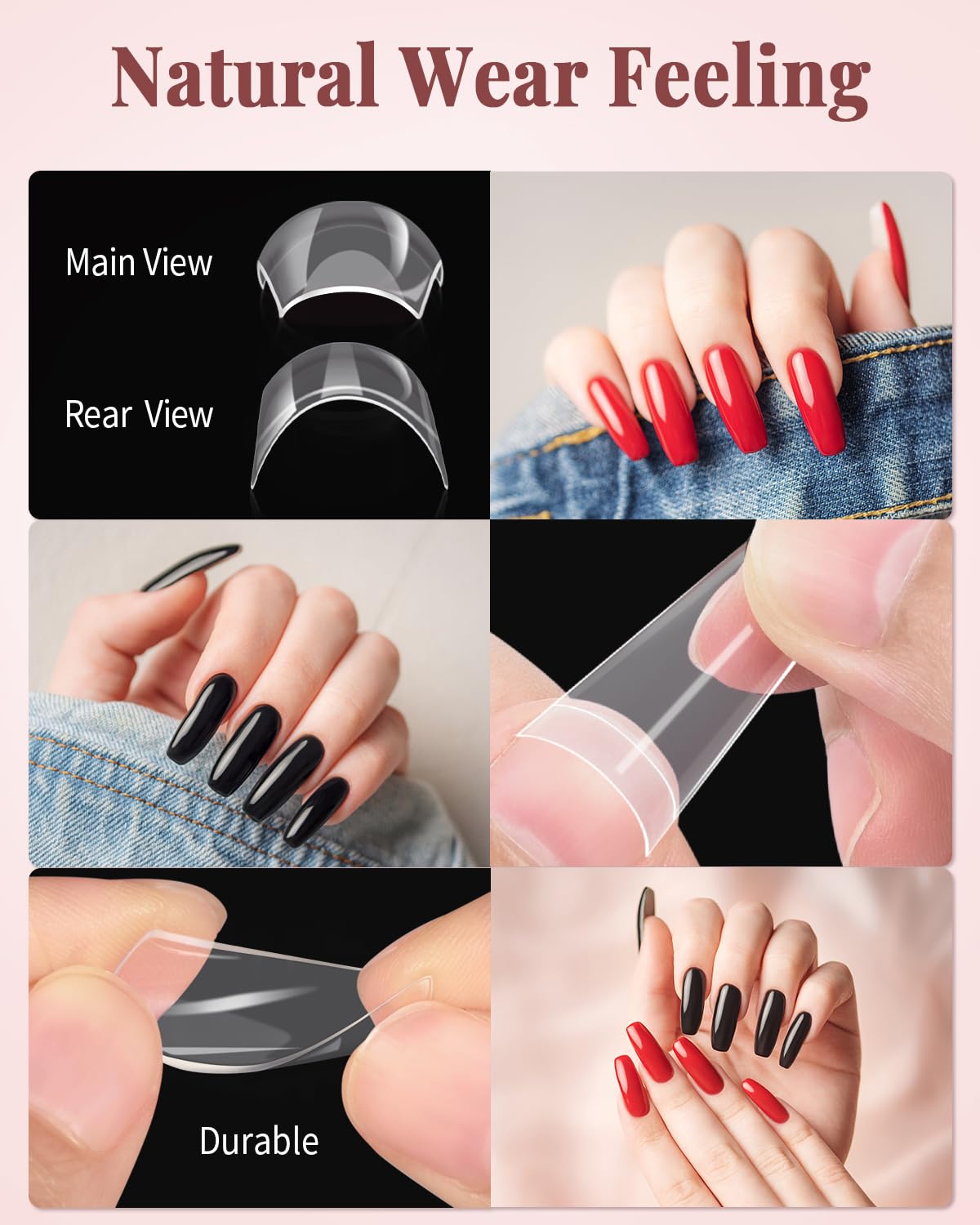 MORGLES Clear Acrylic Nail Tips, 500 Pcs French Nail Tips Square Half Cover with Glue, Clipper, Files and Cuticle Fork for Salons and Home DIY
