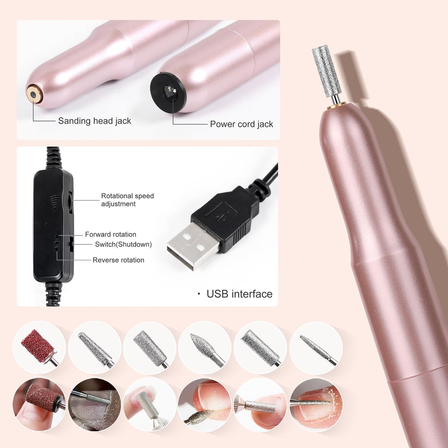 Acrylic Nail Kit with liquid Monomer,6 colors Glitter Acrylic powder UV Lamp for Beginners with Everything Nail Supplies (Pink)