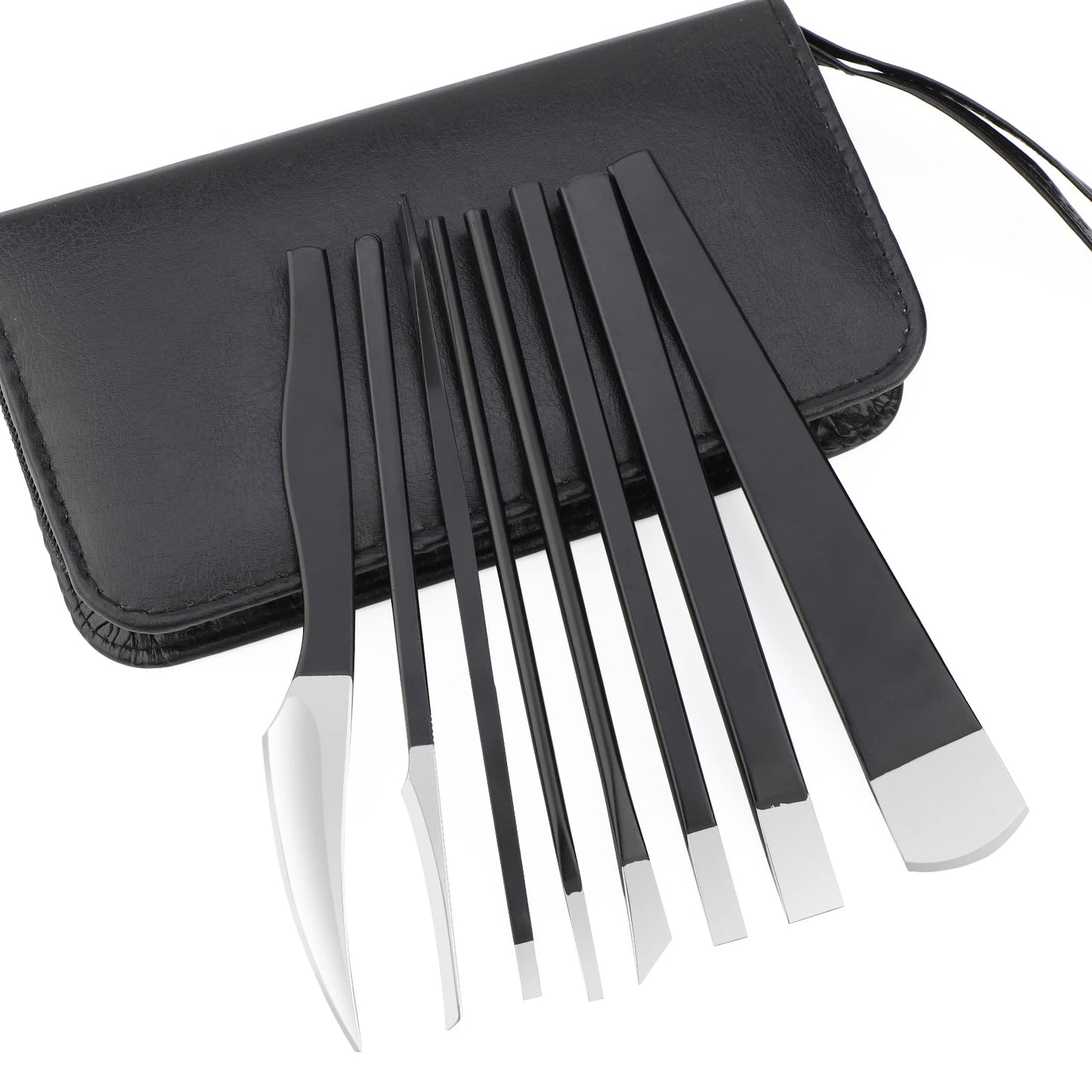 PARTURI Pedicure Knife Kit, 8pcs Black Foot Dead Callus Remover Stainless Set, Professional Ingrown Toenail Steel Tools, Feet Skin Care Nail File Tool Manicure Clippers Cuticle Scraper Toe Shaver