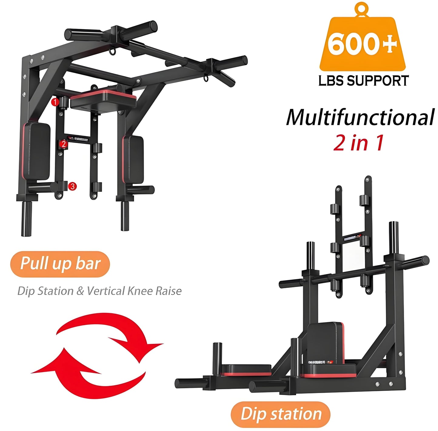 HAKENO Multifunctional Wall Mounted Pull Up Bar Chin Up bar,Dip Station for Indoor Home Gym Workout,Power Tower Set Gym Equipment 800LBS