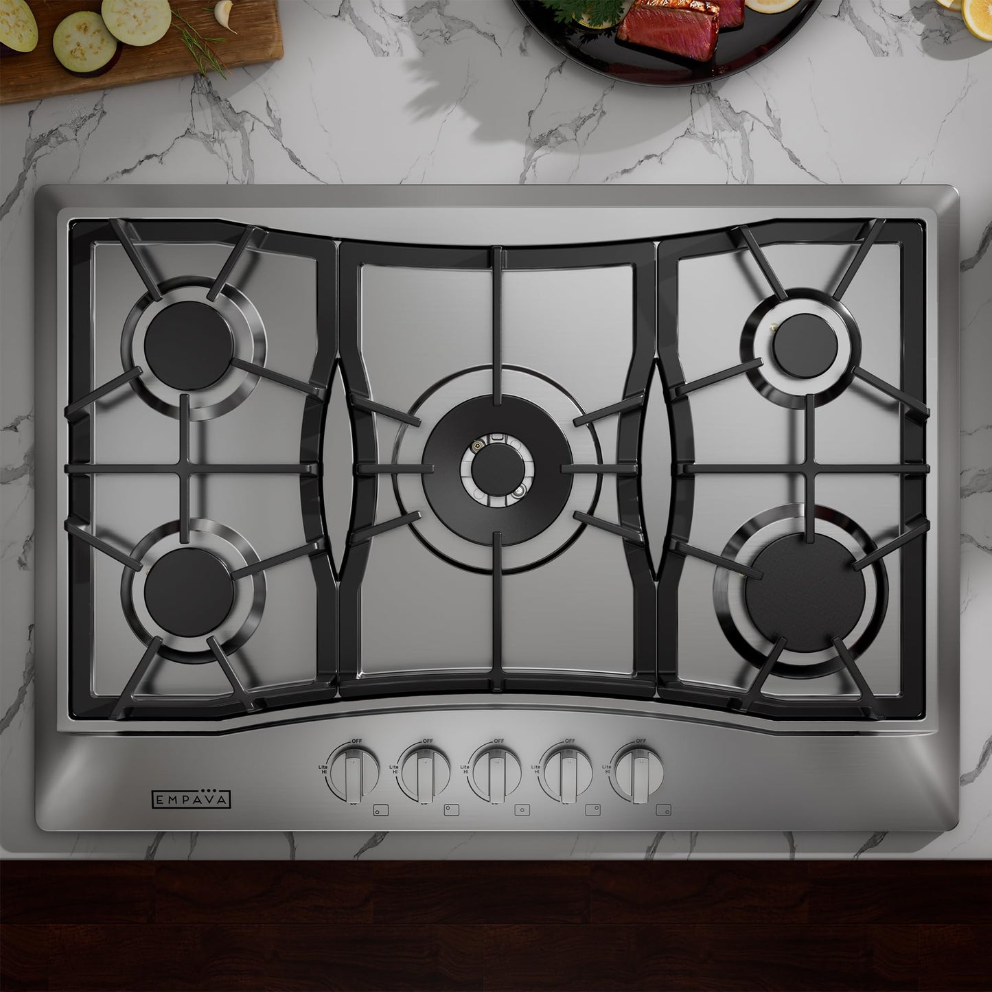 Empava 30 in. Gas Stove Cooktop with 5 3rd Gen Italy Sabaf Sealed Burners in Stainless Steel, 30 Inch, Silver
