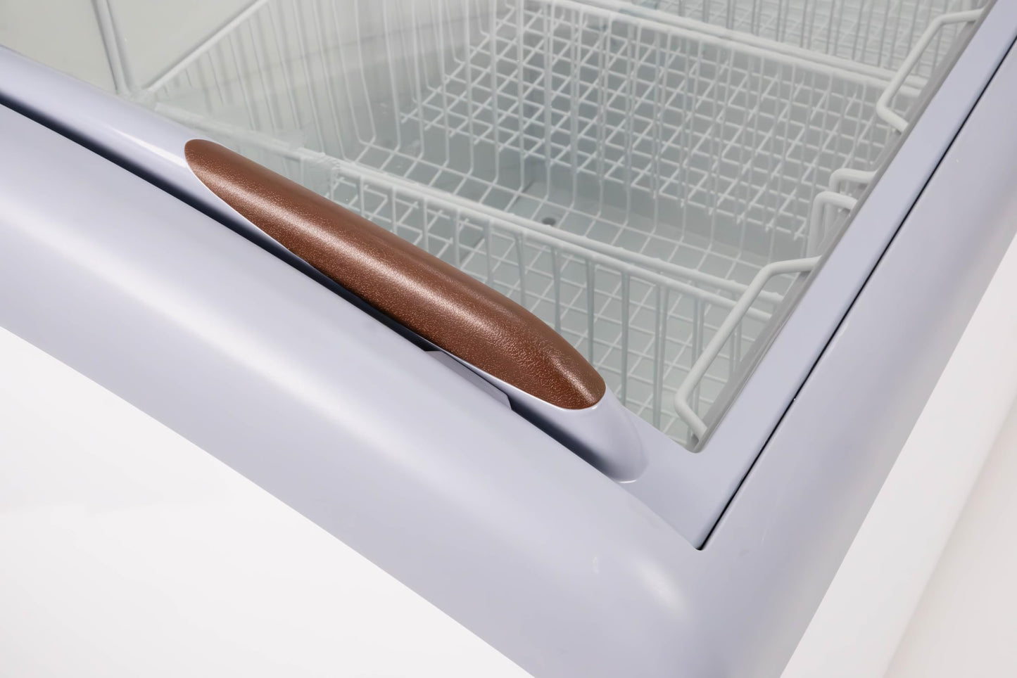 Frigidaire Commercial Chest Freezer for Ice Cream and Frozen Foods, Store Displayer, Glass Top Storage Case, 9 Cu. Ft. Bin, Rolling Caster Wheels, Adjustable Temperature, Energy Efficient Cooling