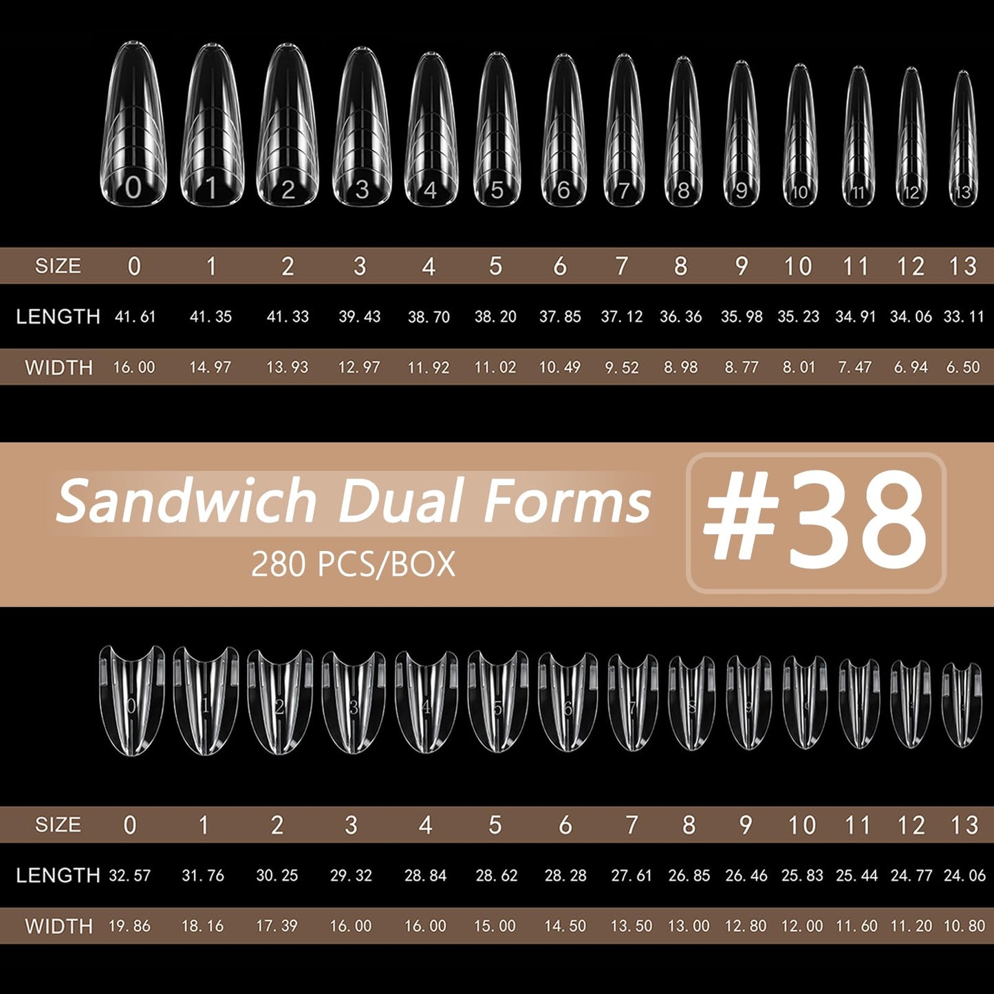 SUTOKAKA 280Pcs Sandwich Nail Dual Forms for Polygel Extension Builder Gel 140 Pairs Almond Round Top and Bottom Plastic Nail Molds for Beginners Professional at Home Salon
