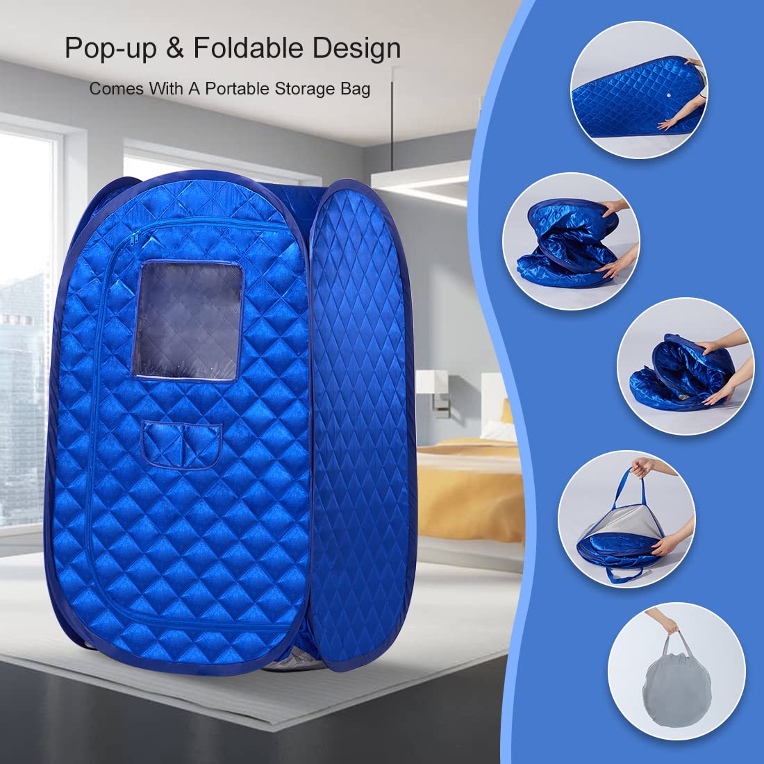 Smartmak Portable Steam Sauna Set, Foldable One Person SPA Tent with 4L Larger Steamer,Remote Control, Weight Loss&Detox- Blue
