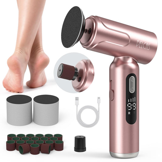 PELCAS Electric Foot Callus Remover with LED Screen, 2 in 1 Manicure & Pedicure Kit, 100 PCS Sandpapers Electric Foot File for Women & Men, Cordless Feet Filer for Foot Callus, Thick Nails Pink