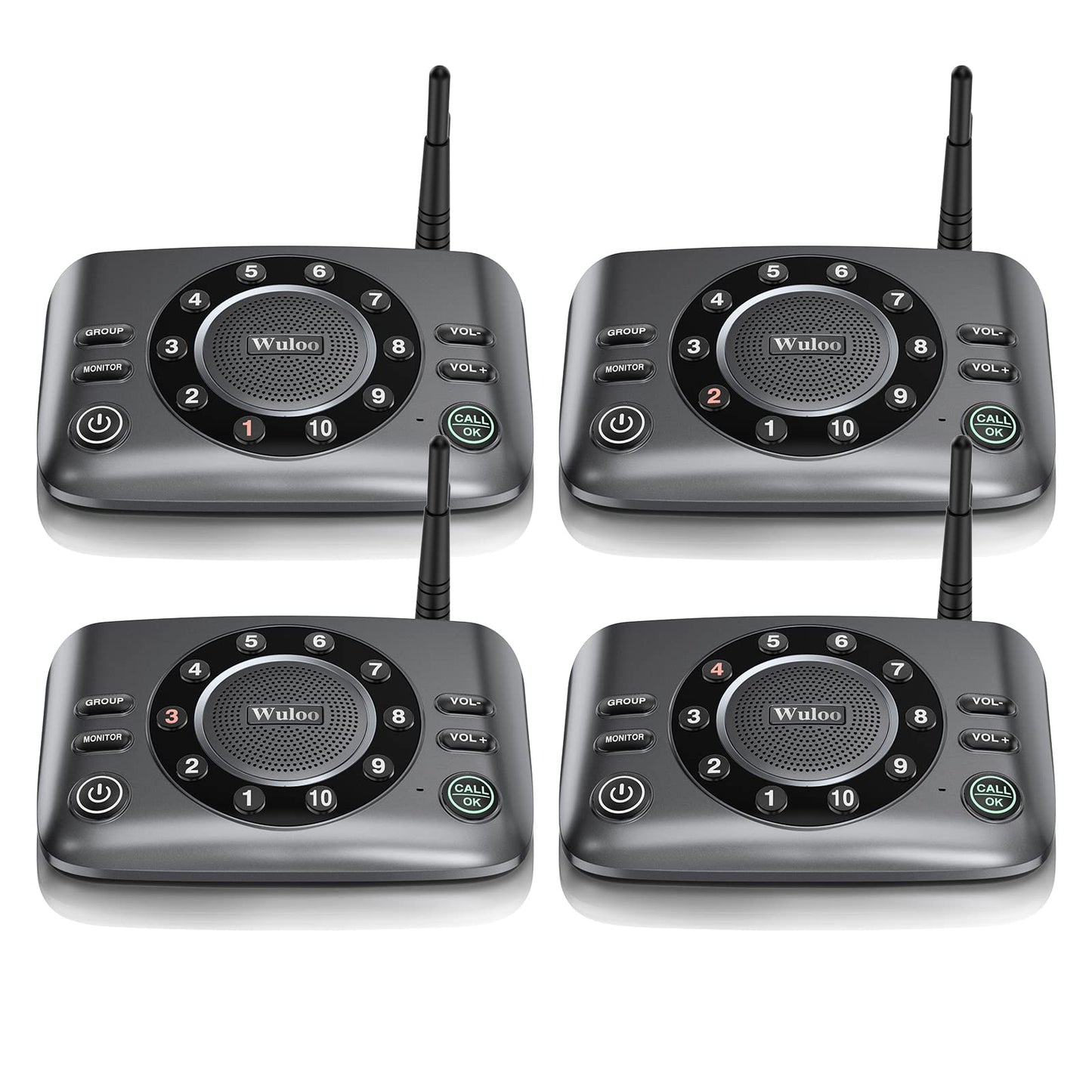 Wuloo Hands-Free Intercoms Wireless for Home Business, Upgrade Two Way Audio Intercom System for Elderly, Full Duplex Room to Room Intercom with 5280 ft Range Clear Sound Anti-Interference, Pack of 4