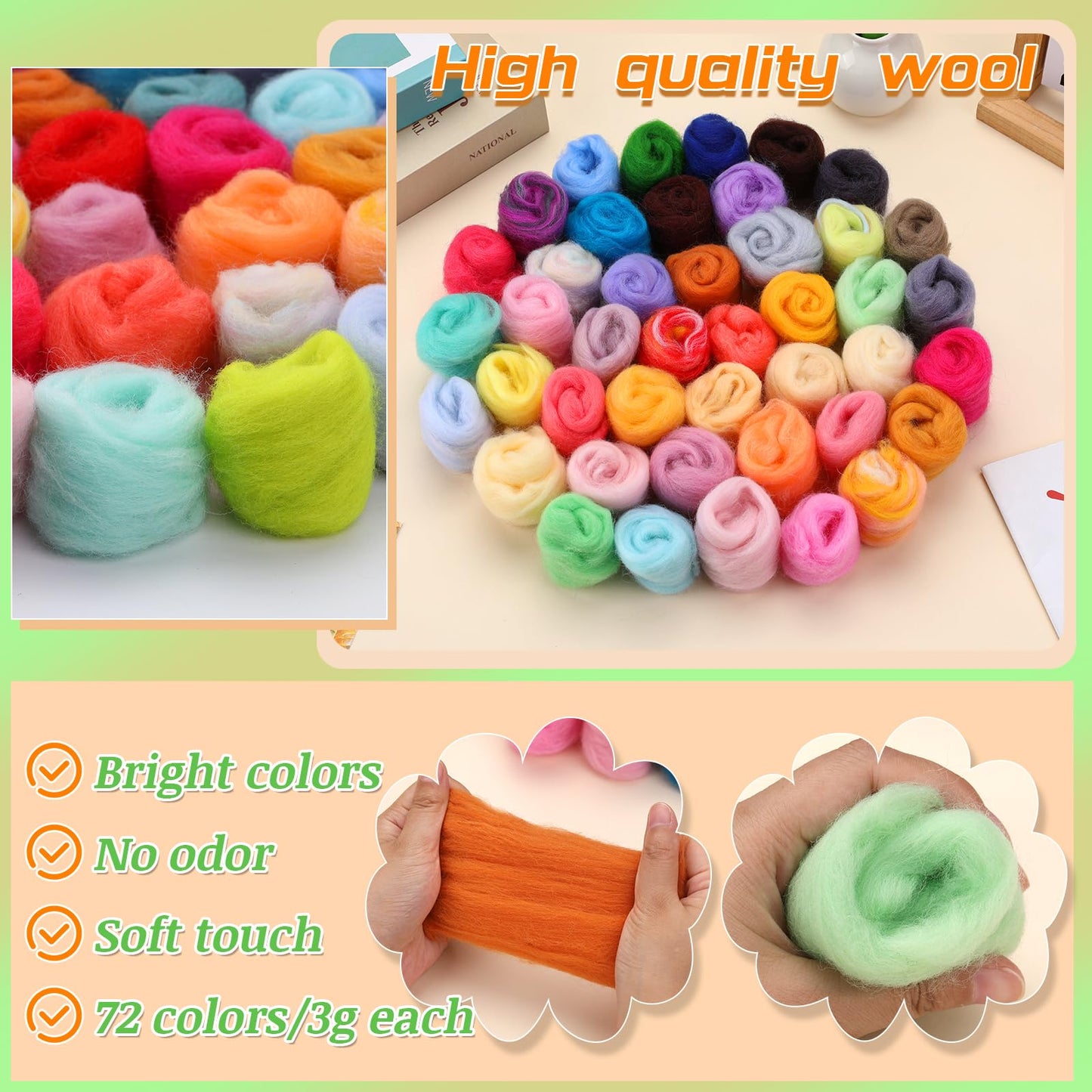 IMZAY Needle Felting Kit, 149 Pieces Needle Felting Tools for Beginner, 72 Colors Wool Roving Set, Felting Kit with Wool Felt Tools and Foam Mat, Felting Kits for Beginners Adult