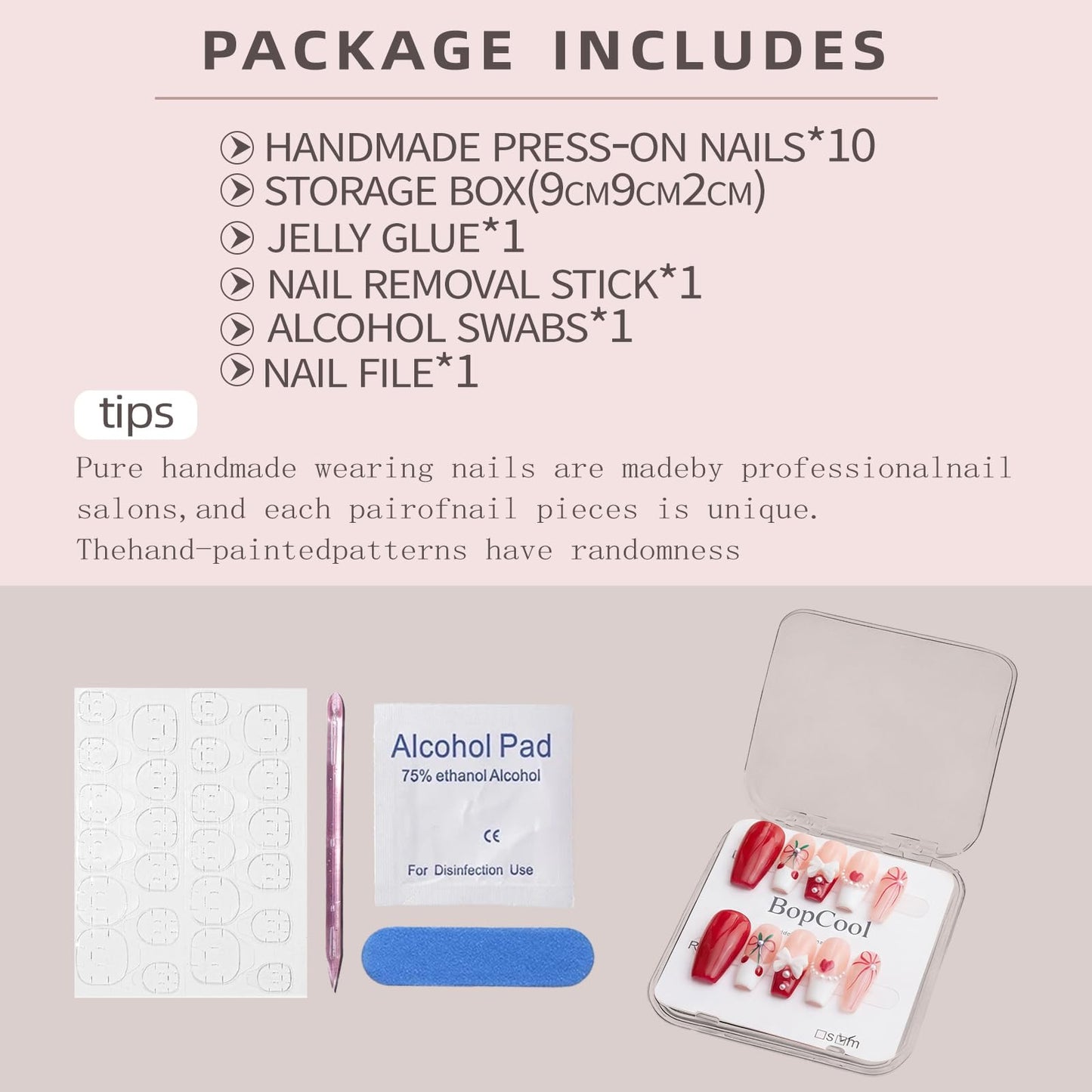 Nude Pink Handmade Press on Nails – Long Coffin Shaped Fake Nails with Rhinestones & Flower Designs | Full Cover Thick Acrylic & Multi-Layer Gel Stick on Nails Spring Pattern (S-10PCS)