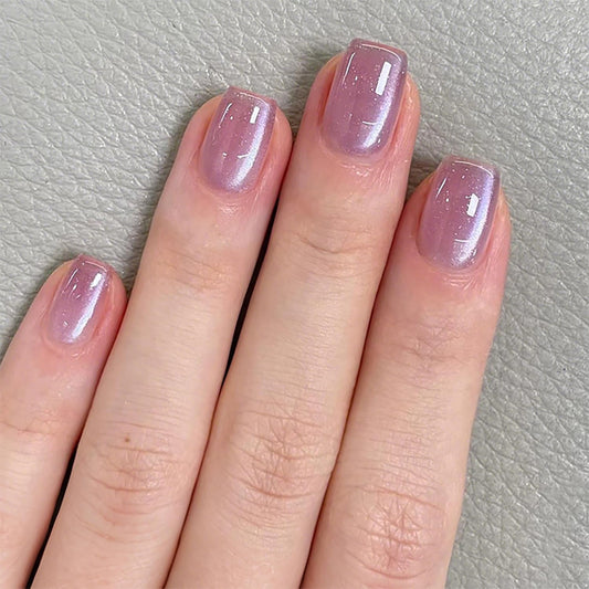 Short Square Press On Nails Pink Purple False Nails Glitter Fake Nails Press Ons Full Cover Stick On Nails Glossy Reusable Artificial Glue On Nails For Women Nail Decorations