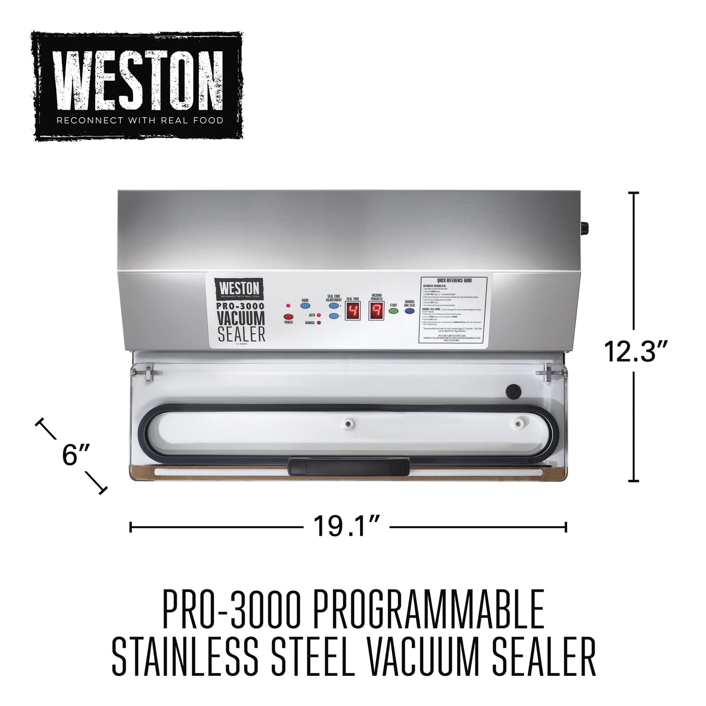 Weston Brands Vacuum Sealer Machine for Food Preservation & Sous Vide, Extra-Wide Bar for Sealing Bags up to 15" Wide, 935 Watts, Commercial Grade Pro 3000, Programmable LED Controls, Stainless Steel