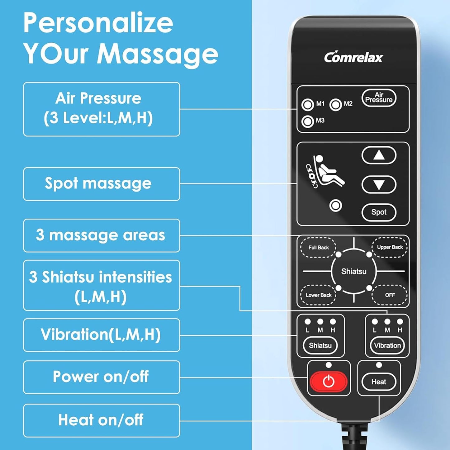 comrelax Shiatsu Massage Cushion with Heat, Kneading Back Massager for Chair, Massage Chair Pad for Office/Home/Family/Friends