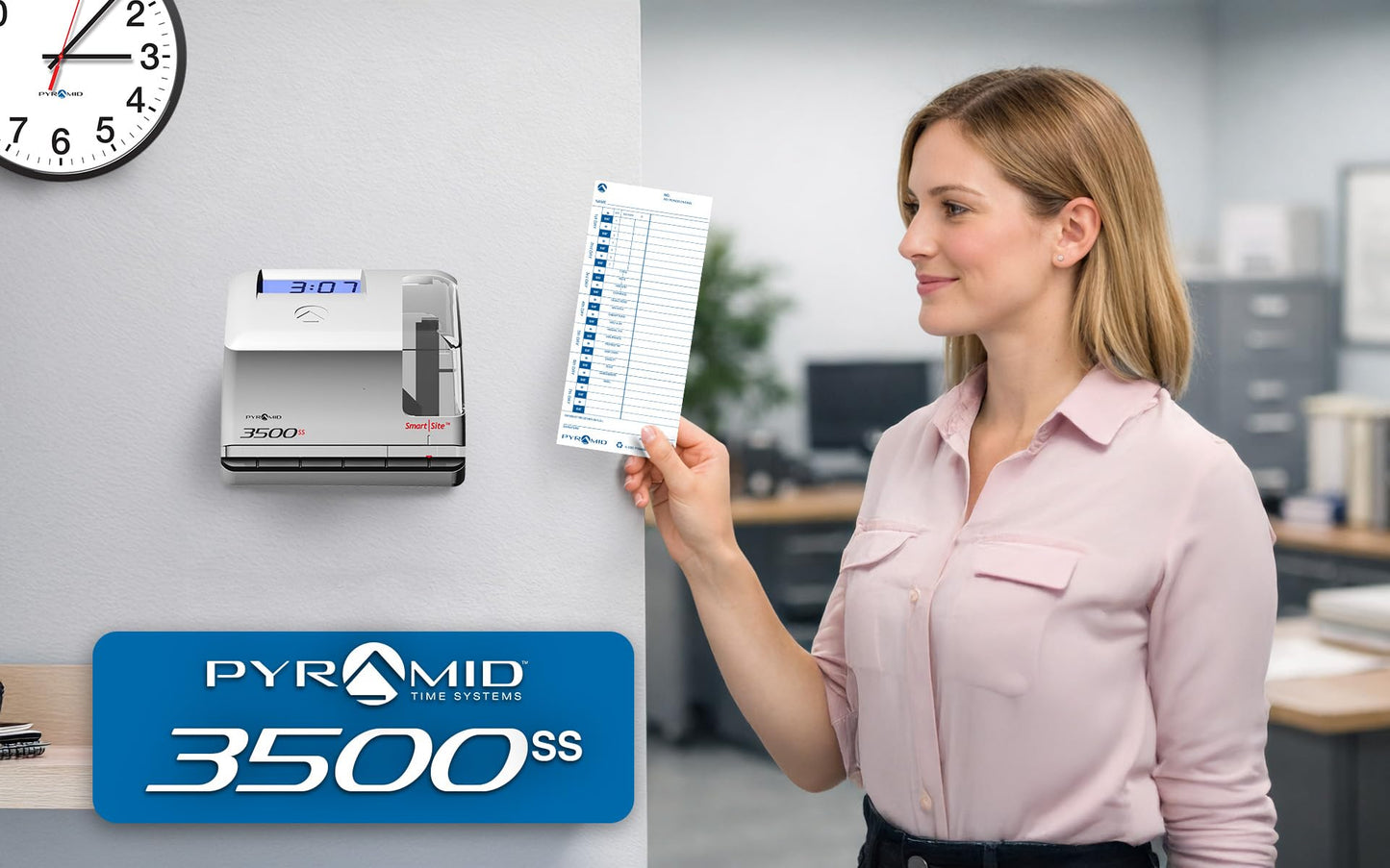 Pyramid Time Systems 3500ss Employment Time Clock & Document Stamp, Unlimited Employees, 5-1/2"H x 6-1/2"W x 6-1/2"D, Gr