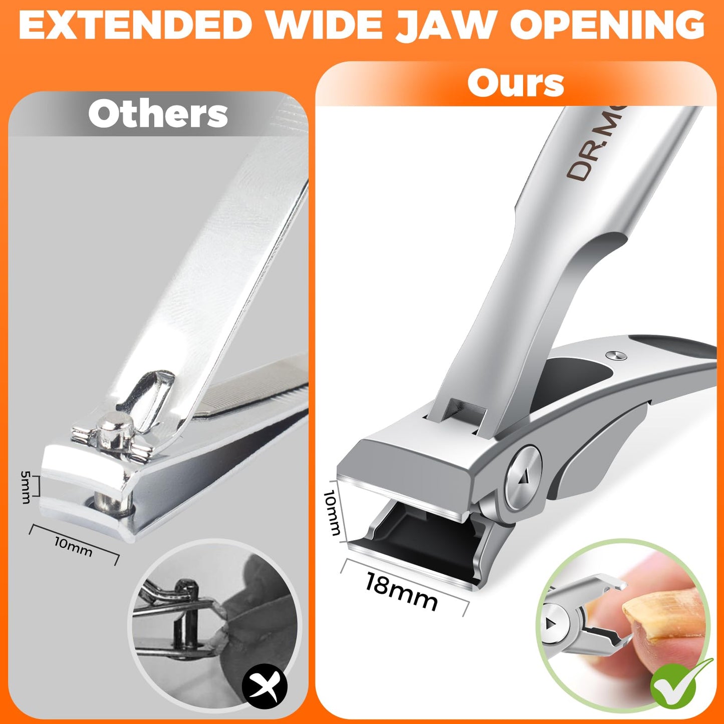 Straight Nail Clippers for Men, German Ergonomic 18mm Large Toenail Clippers for Thick Nails for Seniors with Wide Jaw, Long Handled Nail Cutter Edgy Toe Nail Clipper for Adult with File, Gift for Men