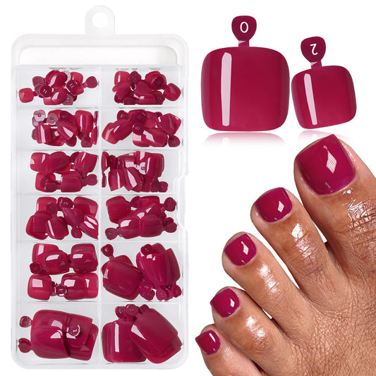 120pc Press on Toenails Women Fake Toe Nail Press ons,Wine Red Acrylic Toenail Press ons Toes Nails Fake Toenails Glue on Toe Nail Tips 12 Sizes Toe Press-on Pedicure Presson False Nails for Feet