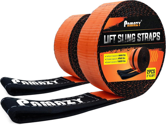2 Pack 2" x10FT Super Sturdy Lift Sling Strap, 18800 Pound Capacity Heavy Duty Eye-Eye Nylon for Hoist, 2-Ply Twist Polyester Rigging, Tree Saver Recovery Web Sling Winch