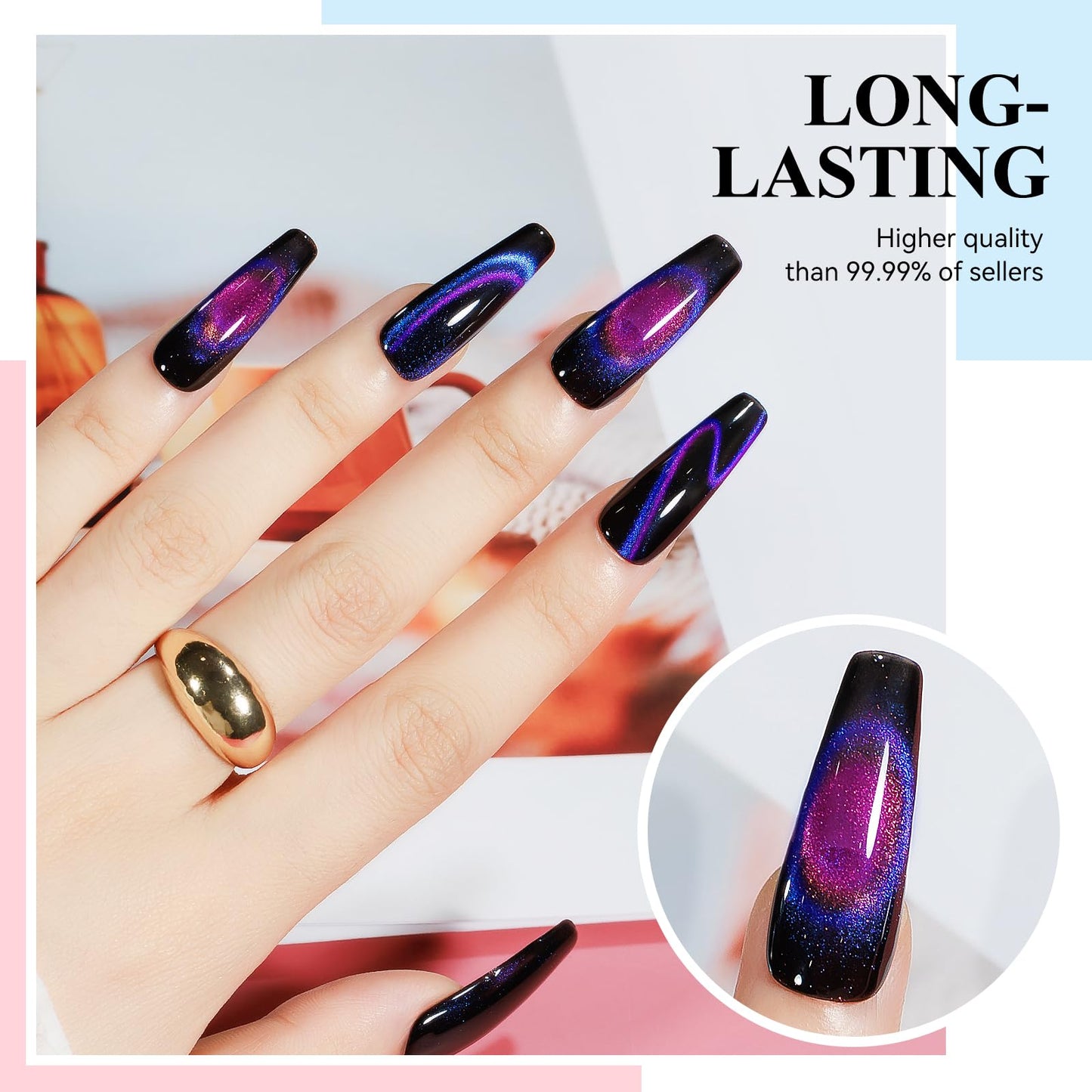 MIZHSE 9D Cat Eye Gel Nail Polish Set, Glitter Chameleon Magnetic Gel Nail Polish with Black Color 2 Magnet Sticks, Galaxy Effect Soak Off LED Nail Art Manicure Salon DIY Gift