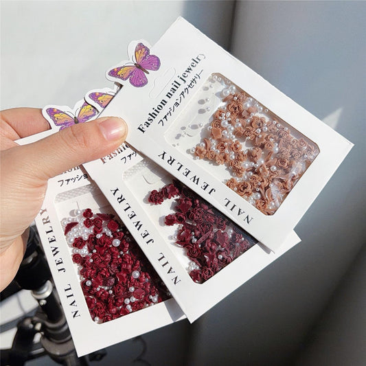 Chunmeng 3-Color 3D Flower Nail Art - Flat Back Resin Rose Pearl Nail Art Decoration, Suitable for Party, Wedding, Bride Nail Art Supplies
