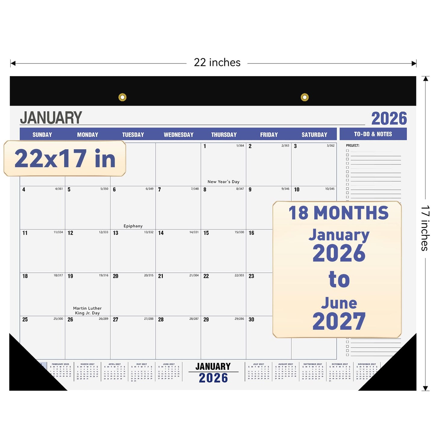 Desk Calendar 2026,18 Months Wall Calendar 2026 From Jan 2026 to Jun 2027,Large Desk Calendar 2026-2027 with To-do List,22x17,Desktop Calendar for Home and Office