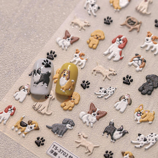 Dog Nail Stickers 5D Embossed Dog Nail Decals Luxury More Than 50 Pattern Design Nail Art Stickers Self-Adhesive Nail Art Accessories Animal Nail Supplies for Women Manicure
