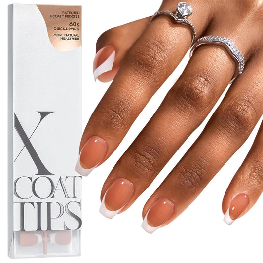BTArtboxnails French Tip Press on Nails - Fake Nails Brown Short Coffin XCOATTIPS, No Need to File Gel Nail Tips for Nail Art Easy DIY
