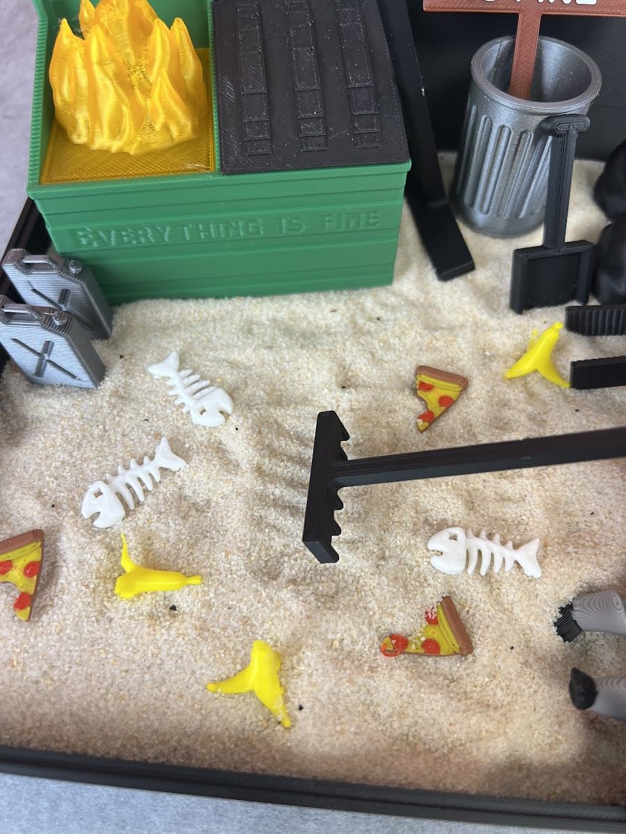 Munnygrubbers - Deluxe Dumpster Fire Zen Garden - Made in USA - Large 7" x 7" - Fine Sand Included - Desk Accessory Box Garden - Funny Novelty Gift - Fidget Stress Relief
