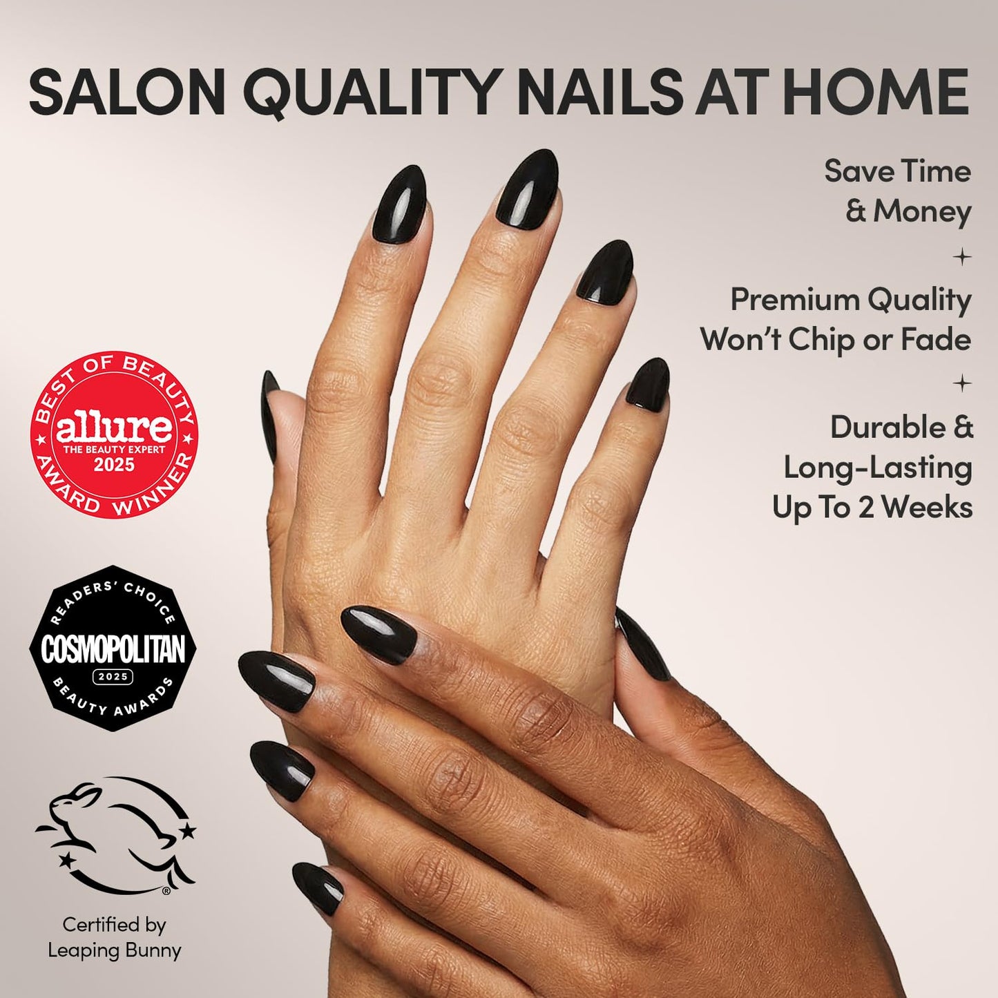Glamnetic Press On Nails - Boba | Opaque Black Short Almond Fake Nails, Salon Quality | 12 Sizes - 24 Nail Kit