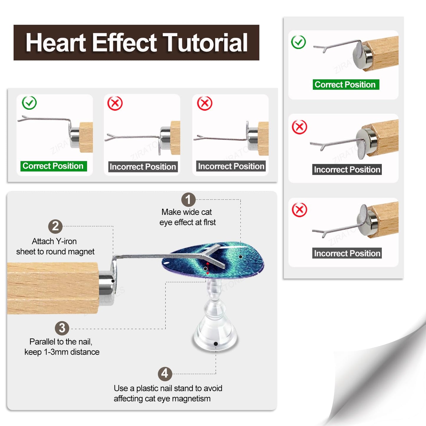 ZIRATONES 3 in 1 Nail Magnet with Heart Shaped Cat-Eye Tool, Multifunctional Cat Eye Gel Nail Polish Magnet Pen, 3D Magnetic Nail Polish Stick for Home DIY, Salon, Studio, Nail Art Design Tools