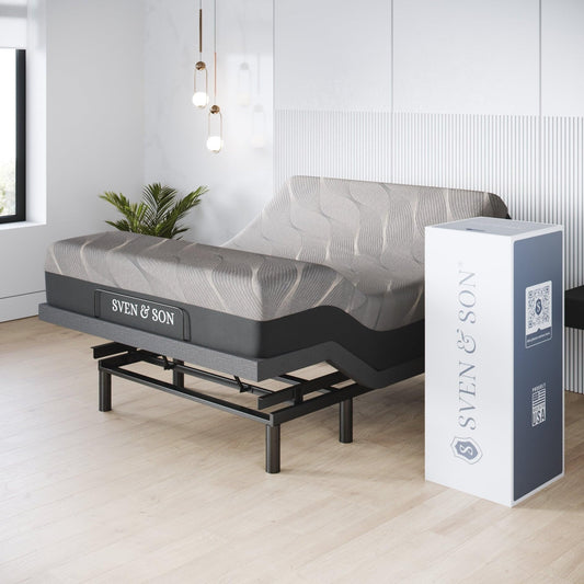 Sven & Son Harmony Adjustable Bed Base, Head and Foot Lift, Massage, Under-Bed Lights, USB, Gel Memory, Zero Gravity Smart Frame - Queen + 12 inch Memory Foam Matt (Medium)