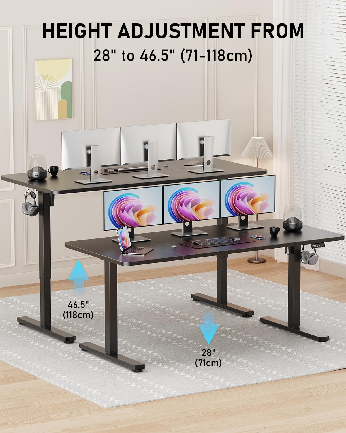 Xyndyx Standing Desk, Large Height Adjustable Electric Stand up Desk, 63 x 24 Inches Sit Stand Home Office Desk, with Splice Board, Black Frame/Black Top