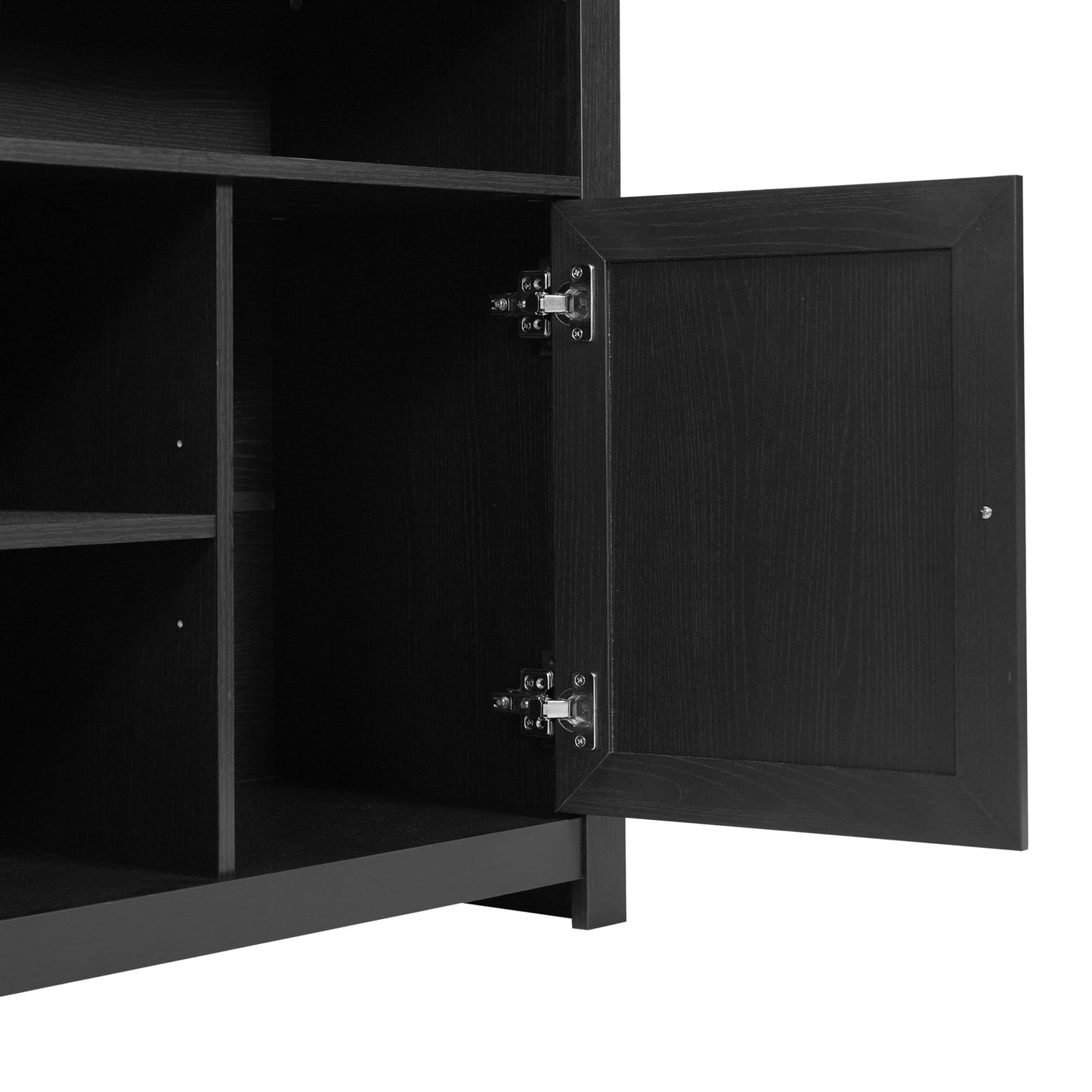 Flash Furniture Malaki Mid-Century Modern Sideboard Buffet Cabinet, 2 Soft Close Doors, Adjustable Center Shelf, Holds up to 65" TV's, 58" Wide, Black/Rattan