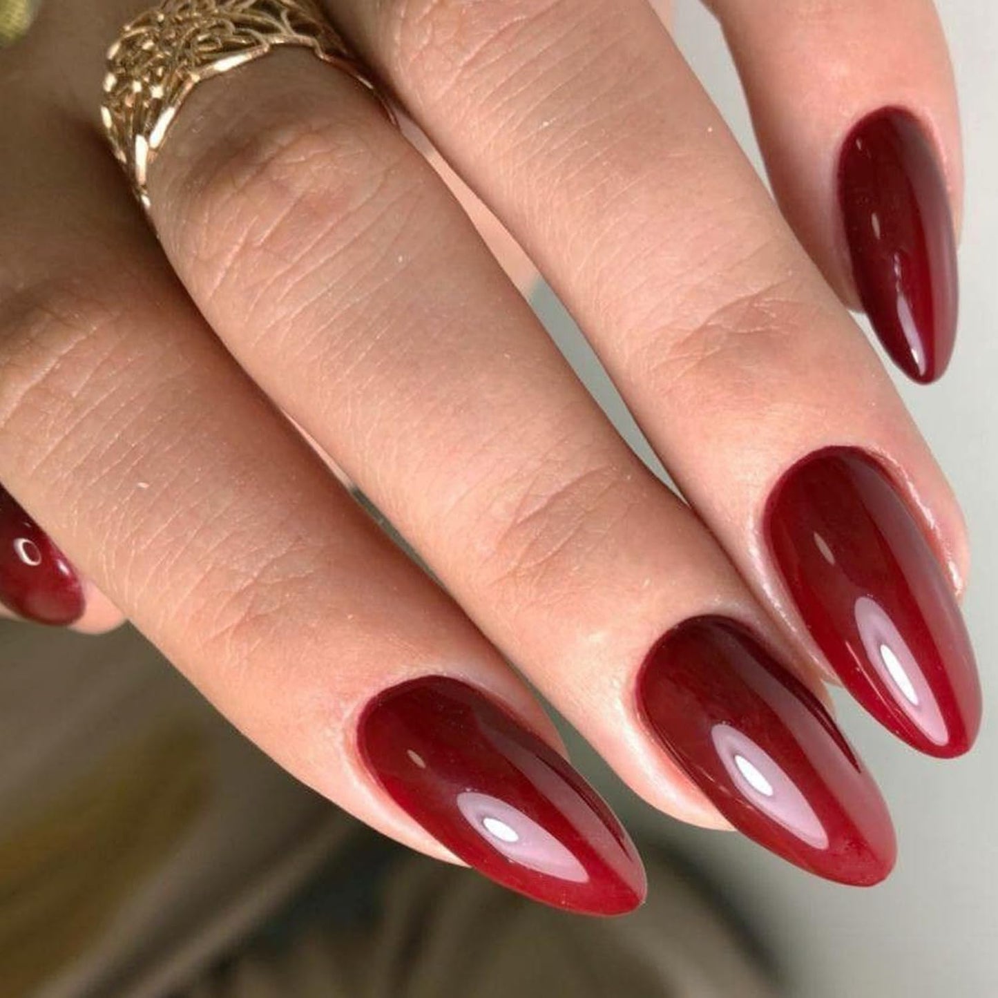 GLAMERMAID Cherry Red Press on Nails Medium Almond, Handmade Jelly Soft Gel Burgundy Emo Dark Red Glue on Nails, Pure Black Short Oval Stick on Nails Gel, Acrylic False Fake Nails Kit for Women