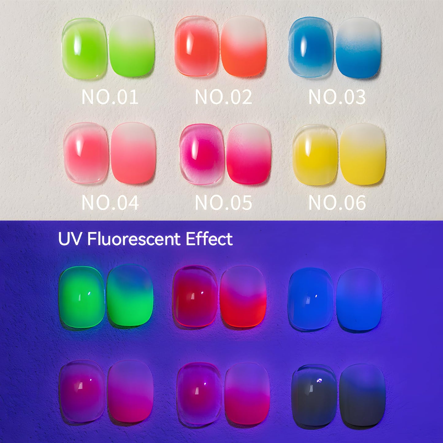 MKNZOME Neon Patting Gel Polish, 6 Color Bright Fluorescent Cushion Gradient Solid Aura Pat Painting Gel Set with Ombre Nail Sponge for DIY Beginner Design Salon Home Soak Off UV, D