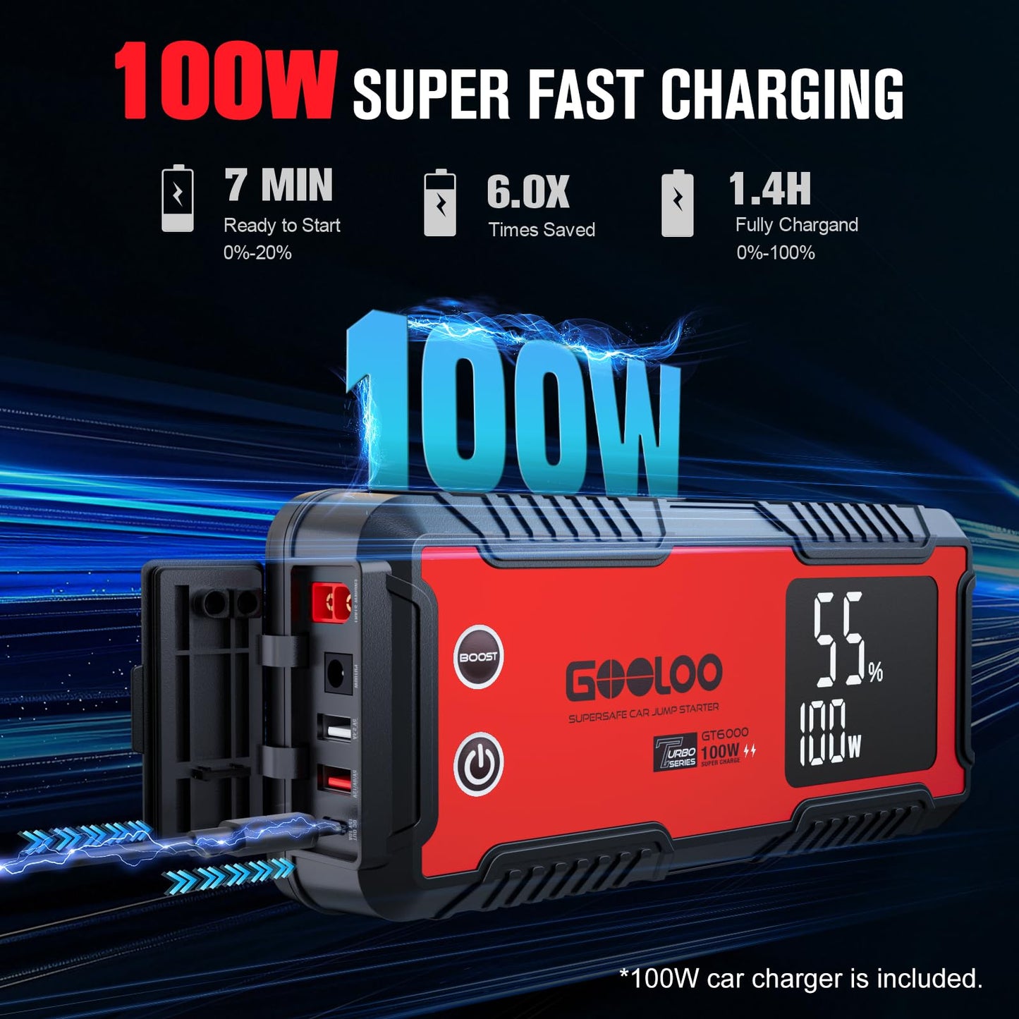 GOOLOO 6000A Jump Starter GT6000 Car Starter & GOOLOO F3 Compressed Air Duster, 150000RPM Duster for Cleaning