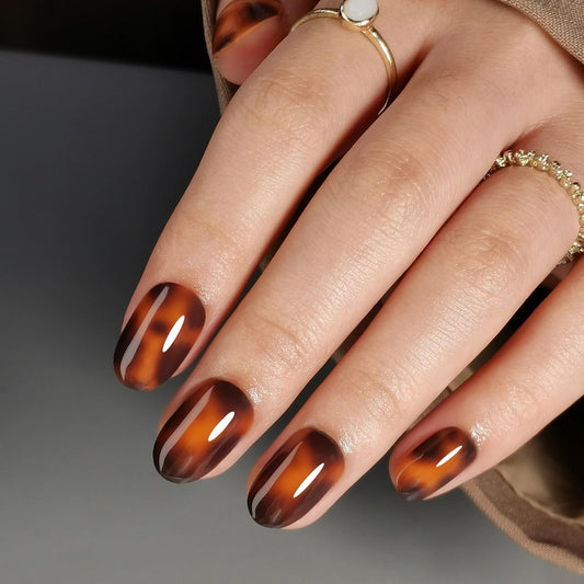 RPNZL Press On Nails - Tortoise | Amber Tortoise Shell Short Oval, Salon Quality | 32 Nails, 16 Sizes Kit with Glue and Adhesive Tabs I Female Founded - Beauty, Self Care