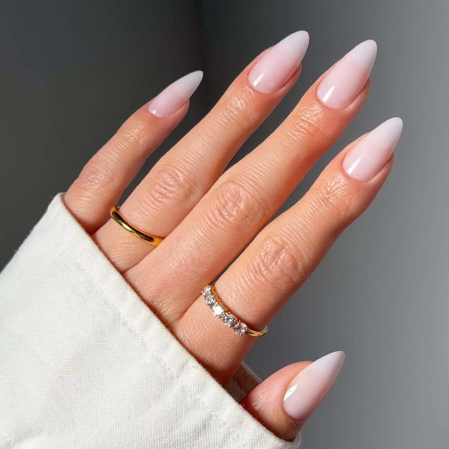 Glamnetic Press On Nails - Medium Almond Fake Nails, Milky Pink Nails, Blush Blanket | 15 Sizes - 30 Nail Kit with Glue | Gift for Mom