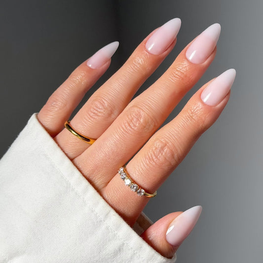 Glamnetic Press On Nails - Medium Almond Fake Nails, Milky Pink Nails, Blush Blanket | 15 Sizes - 30 Nail Kit with Glue | Gift for Mom