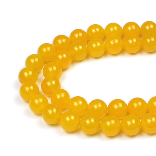MJDCB 7A Round Natural Yellow Agate Beads Stone Loose Beads for Necklace Bracelet Charms Jewelry Making 15" (6mm)